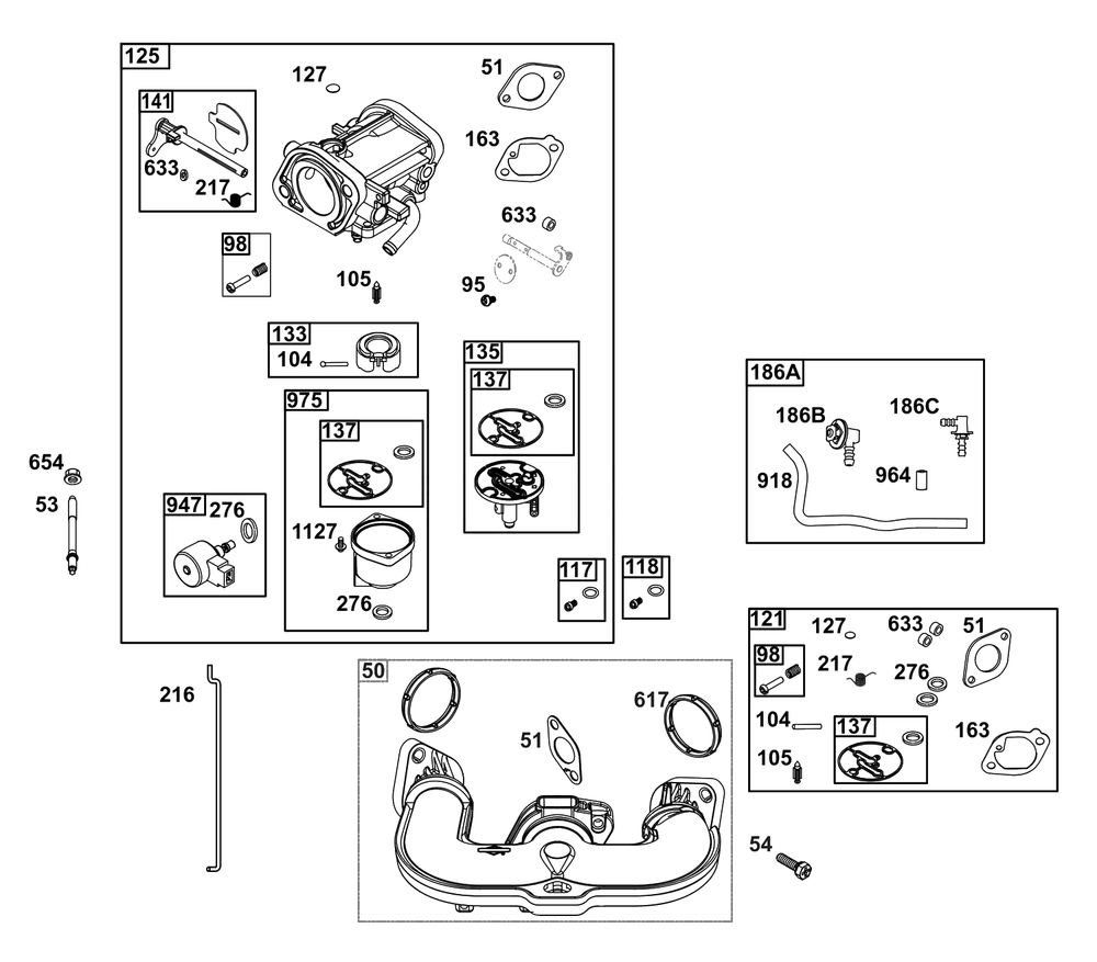 Carburetor Group Diagram and Parts List for 44N677-0081-G1  Briggs and Stratton Engine
